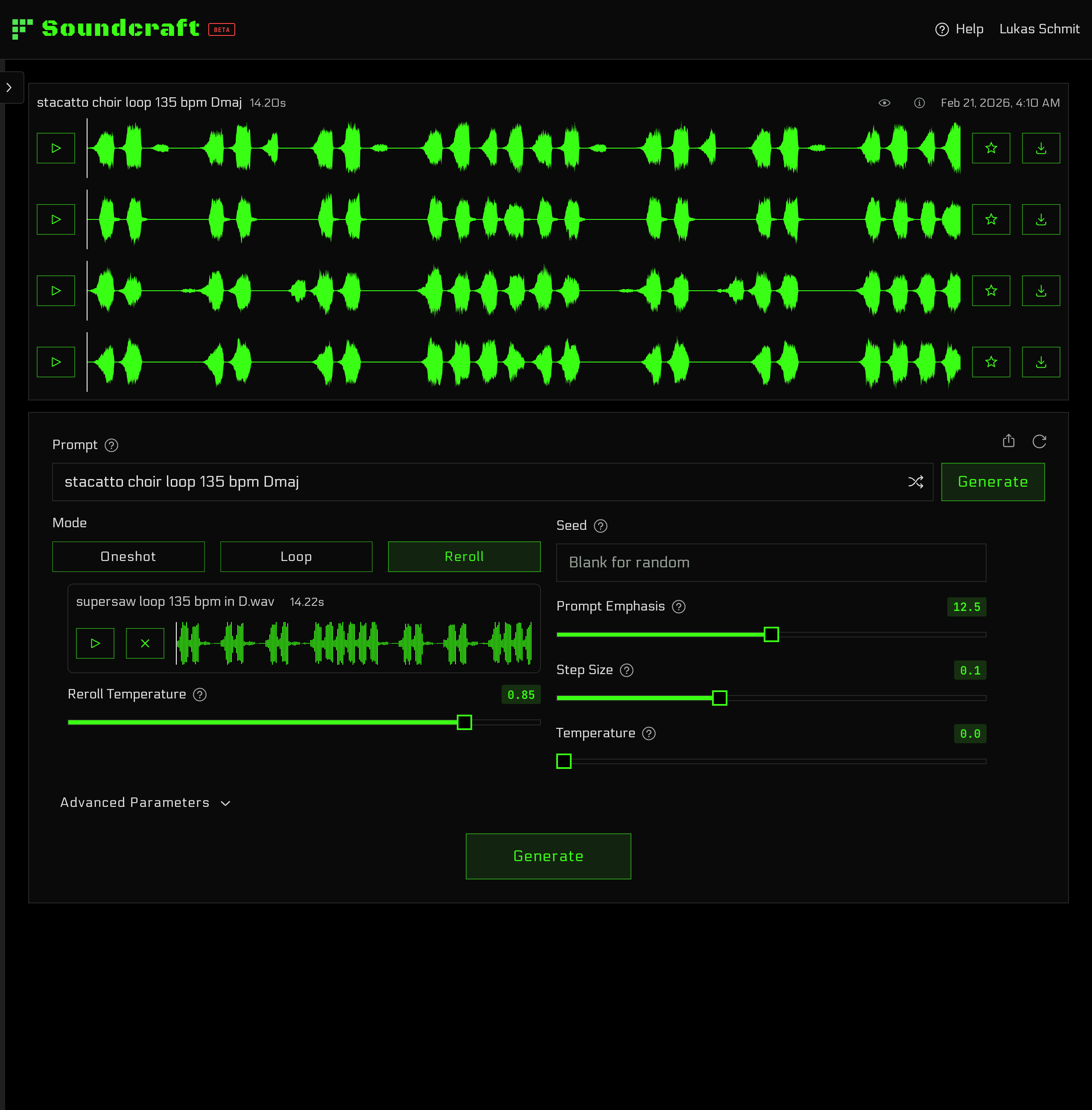Rerolling a generated sample
