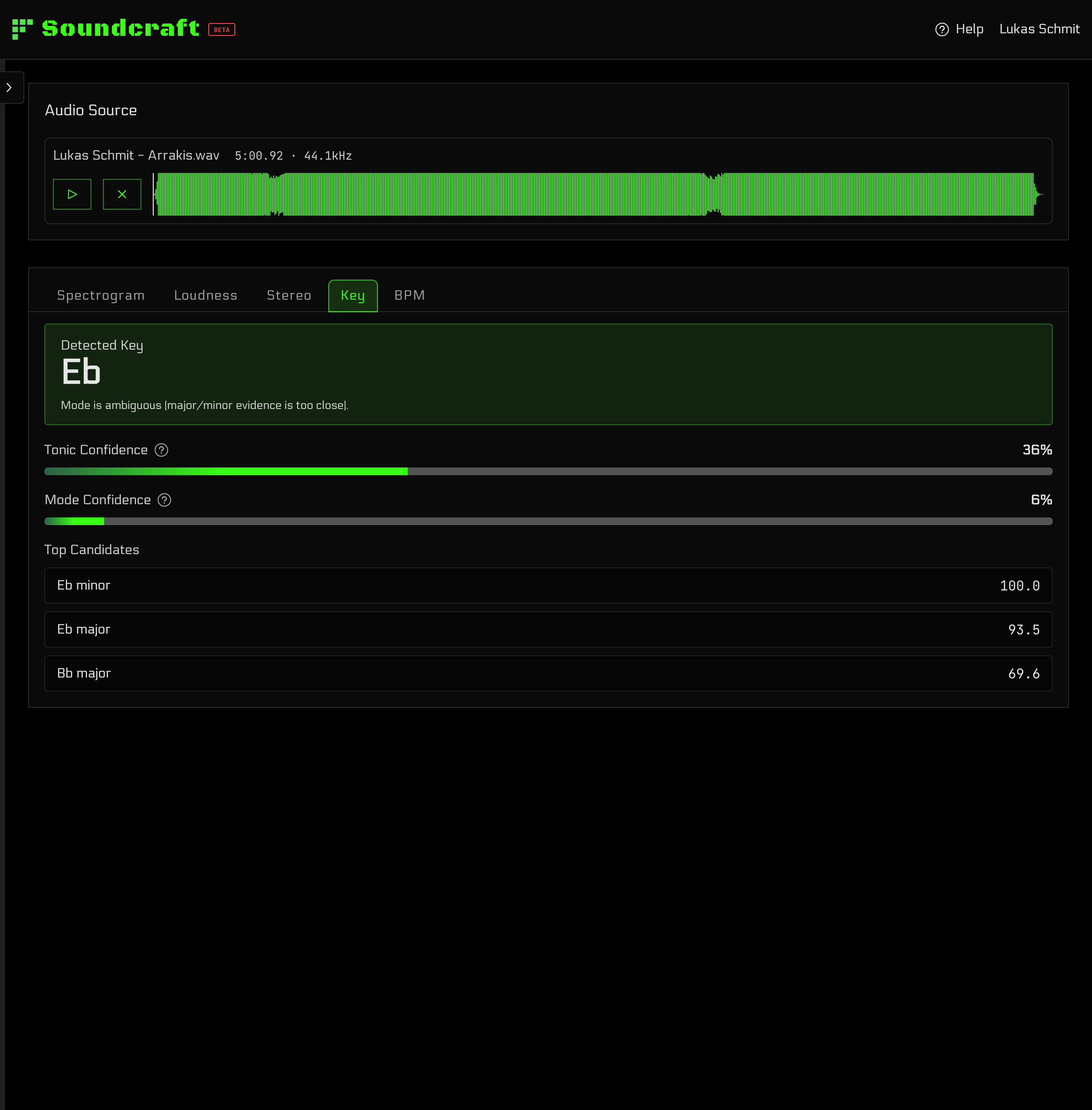 Soundcraft Soundscope key detection view